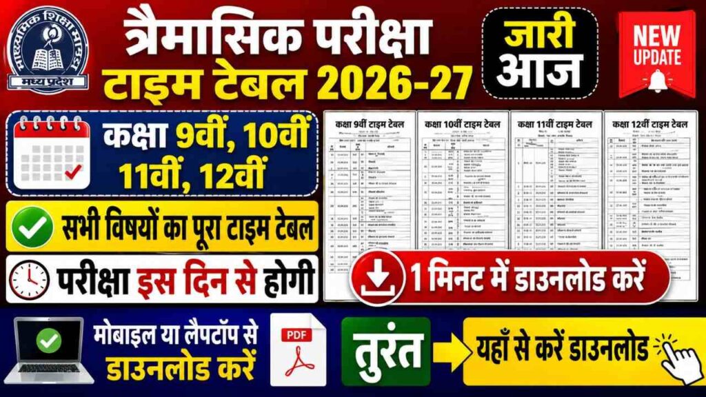 MP Board Trimasik Pariksha Time Table 2026